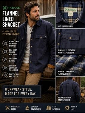 Haband Navy Blue Flannel Lined Shacket XL Snap Front Workwear Shirt Jacket